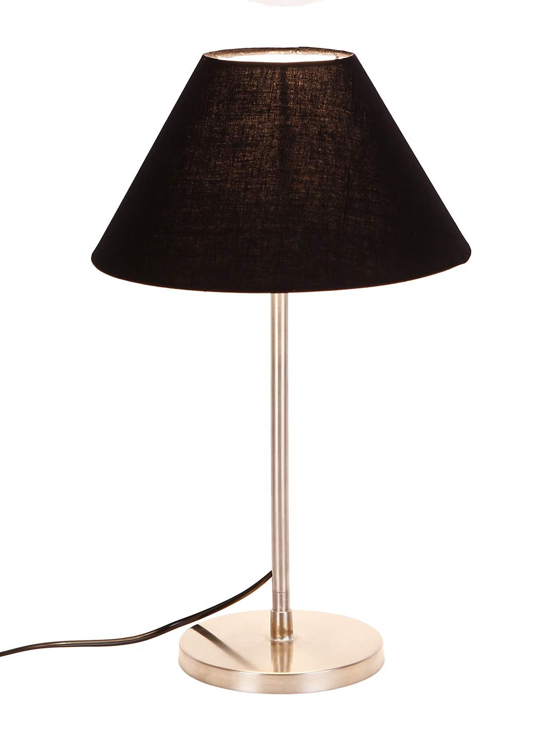 Conical Black Cotton Shade Table Lamp with Steel Base