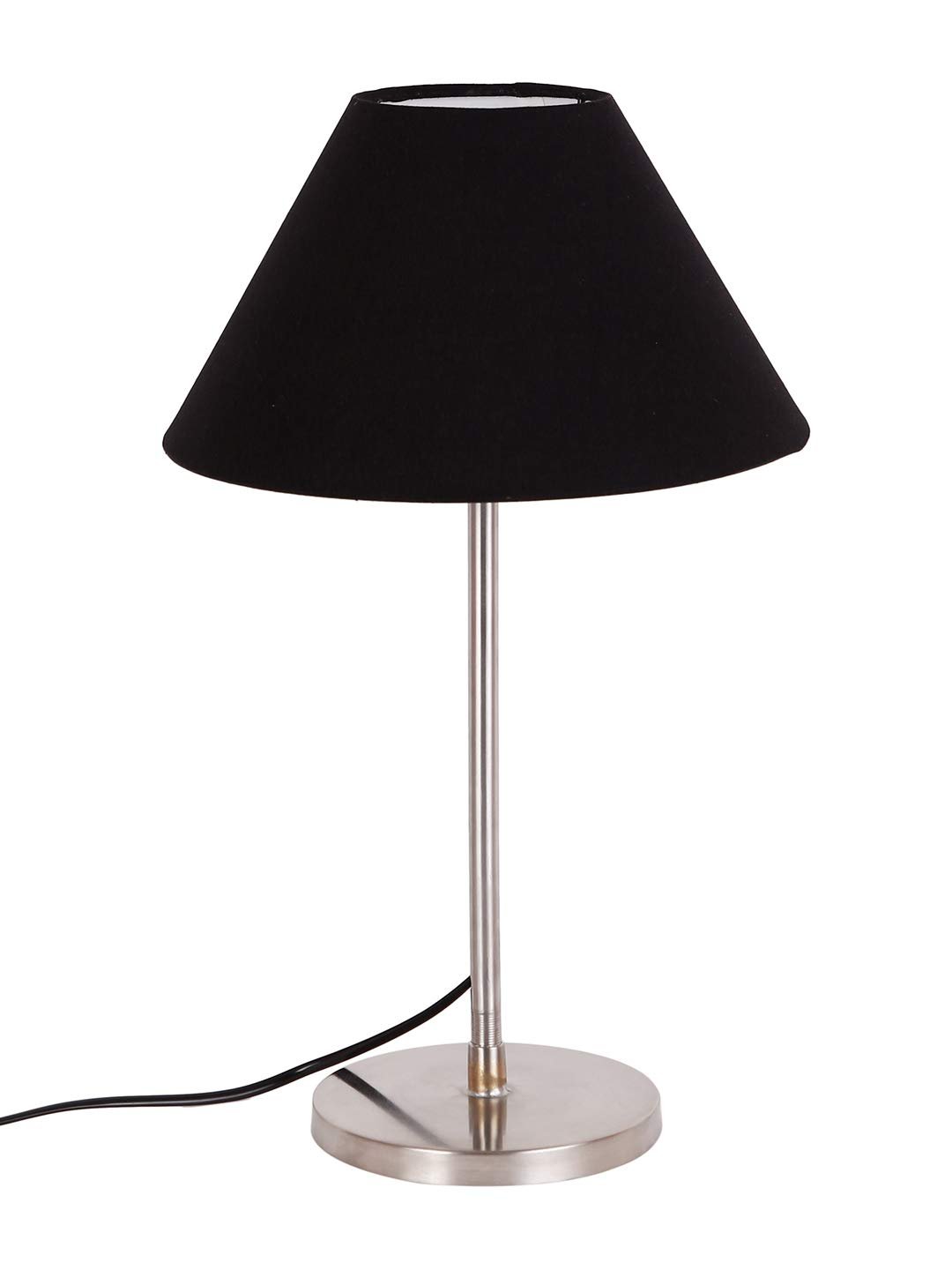 Conical Black Cotton Shade Table Lamp with Steel Base