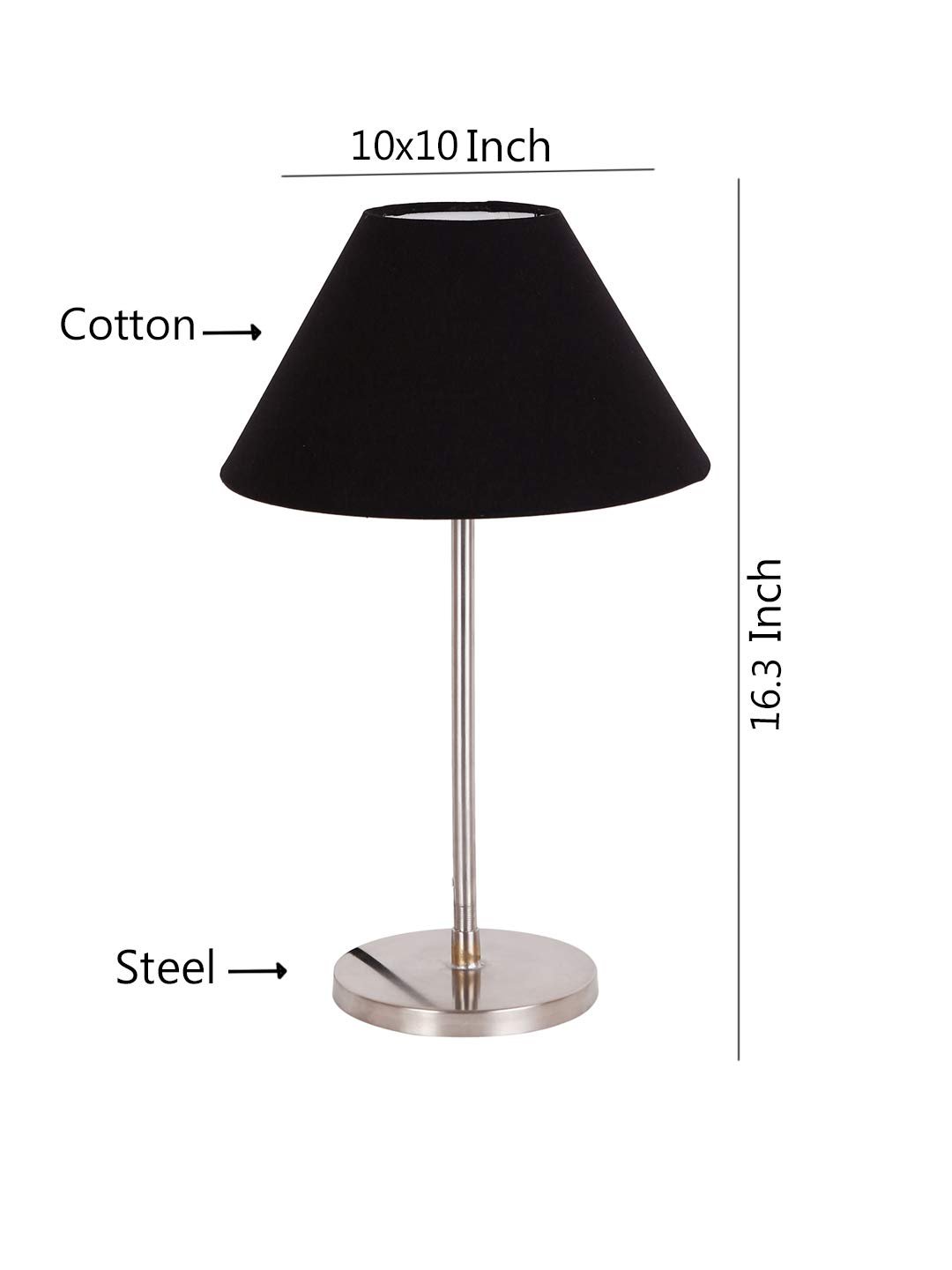 Conical Black Cotton Shade Table Lamp with Steel Base