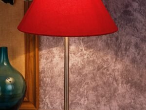 Conical Red Cotton Shade Table Lamp with Steel Base