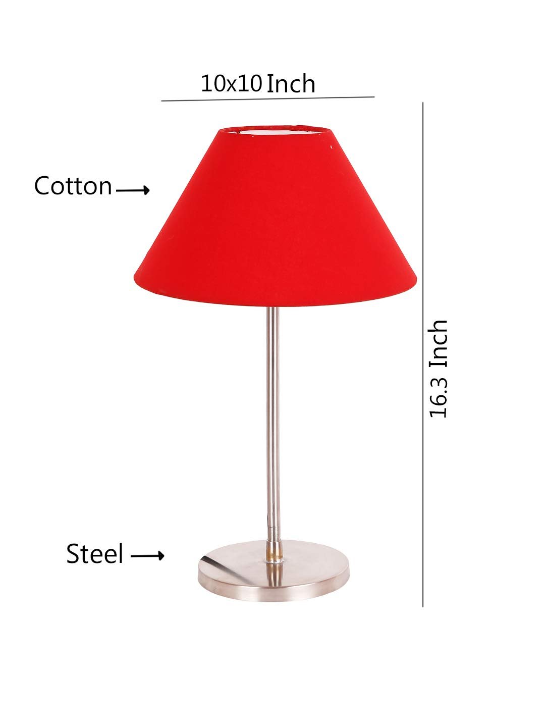 Conical Red Cotton Shade Table Lamp with Steel Base