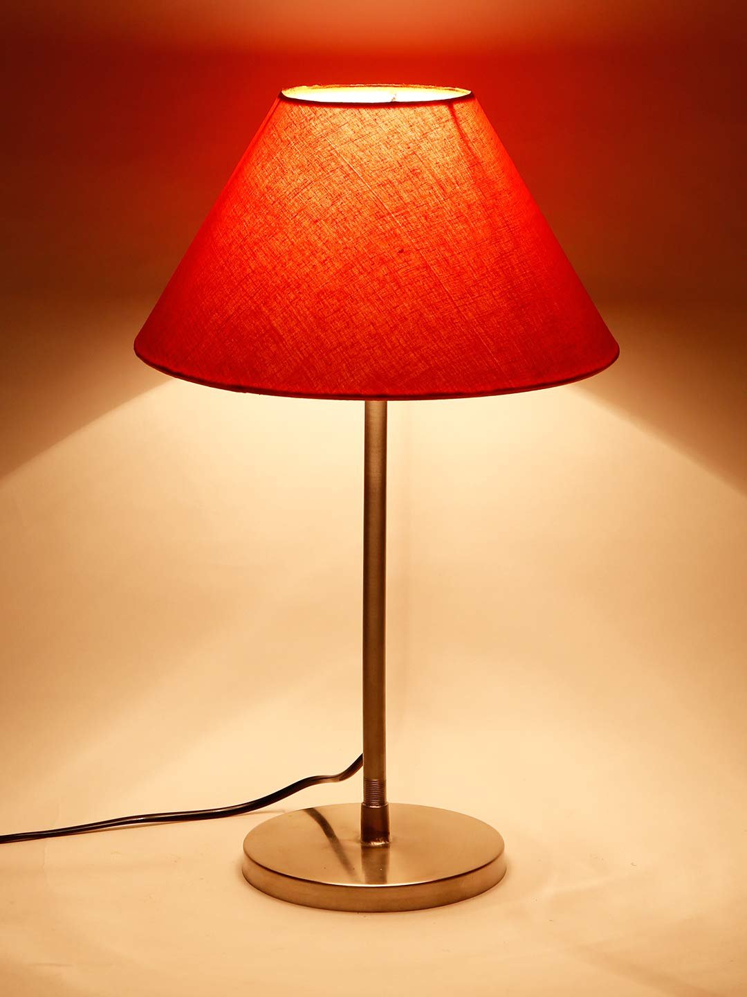 Conical Orange Cotton Shade Table Lamp with Steel Base