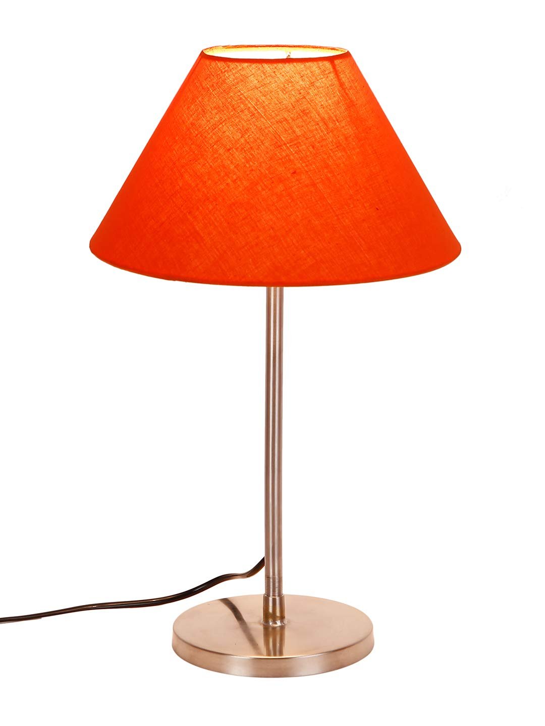 Conical Orange Cotton Shade Table Lamp with Steel Base