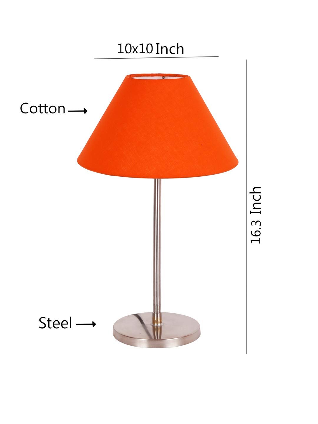 Conical Orange Cotton Shade Table Lamp with Steel Base