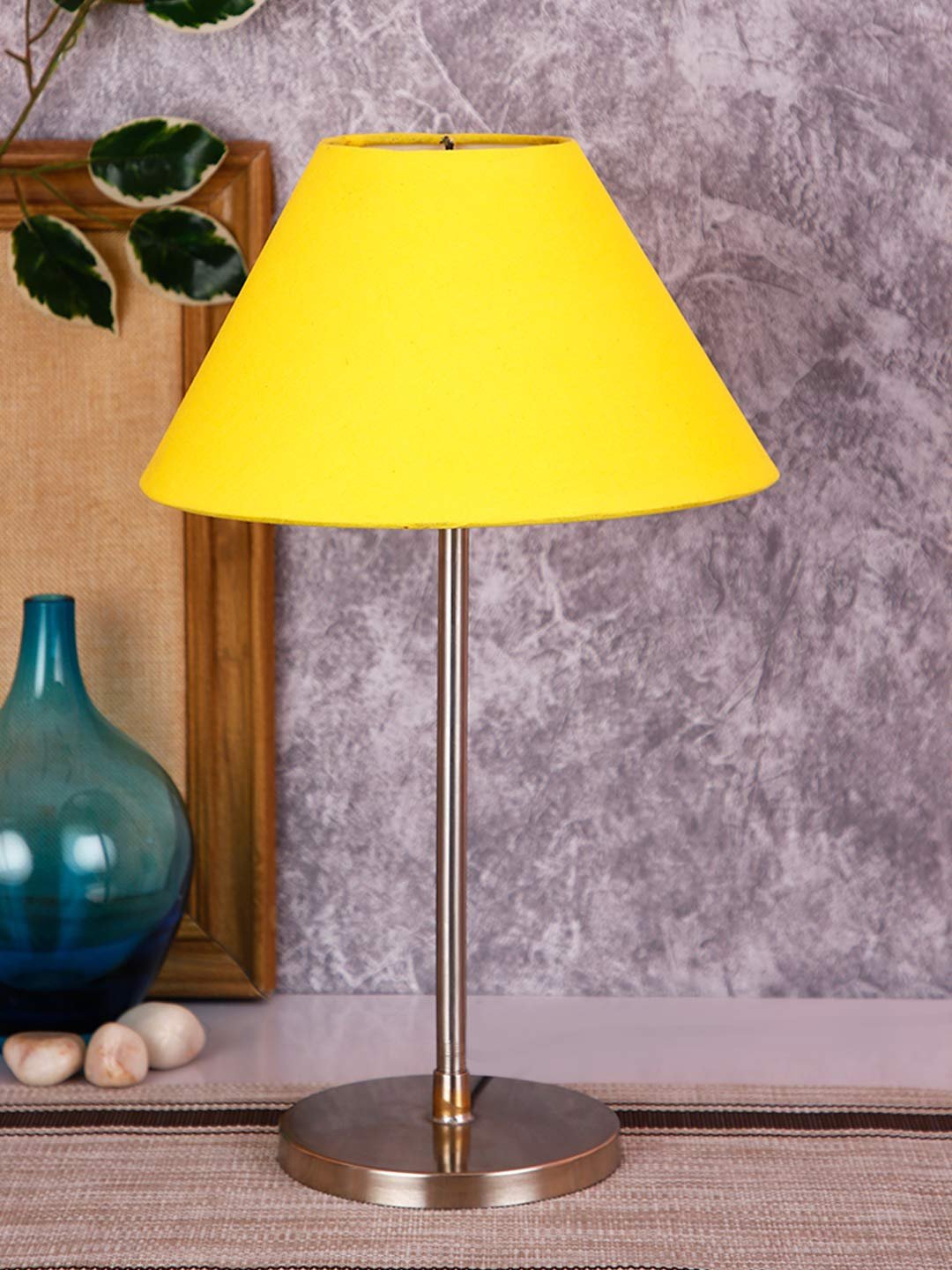 Conical Cotton Shade Table Lamp with Steel Base
