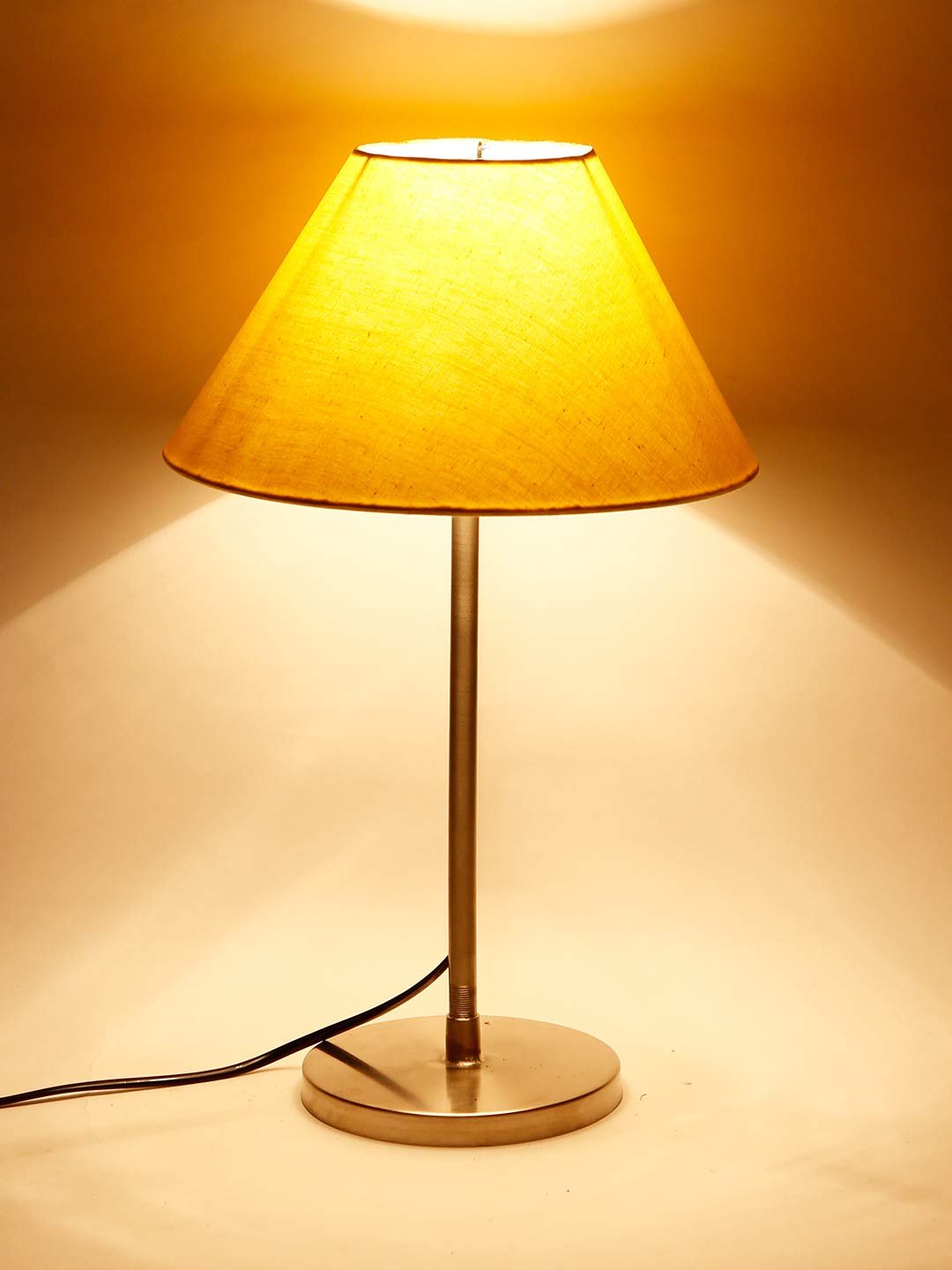 Conical Cotton Shade Table Lamp with Steel Base