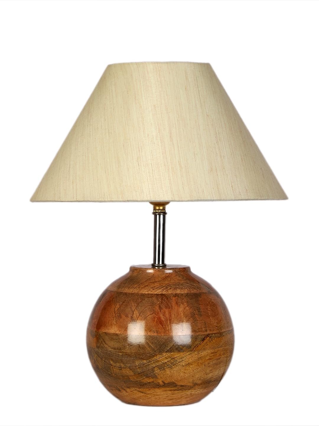 Off-White Cotton with Natural Wood Table Lamp