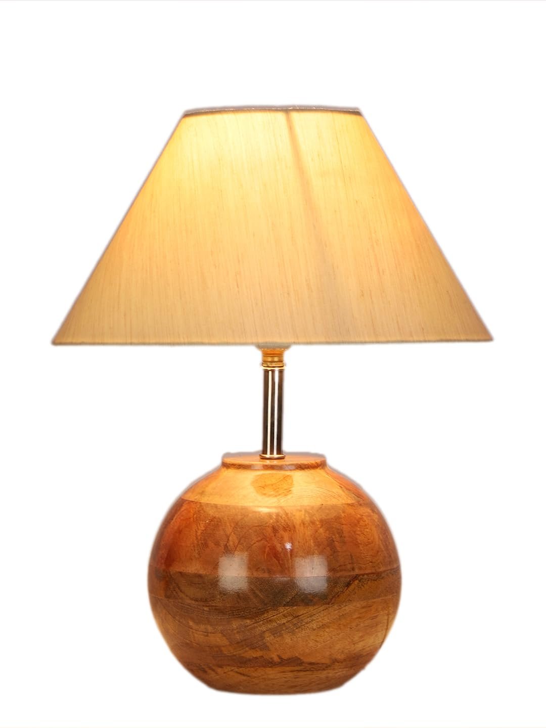 Off-White Cotton with Natural Wood Table Lamp