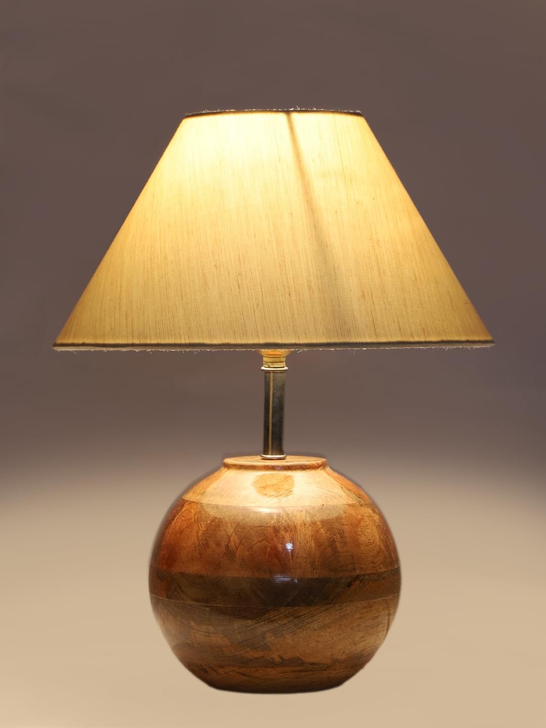 Off-White Cotton with Natural Wood Table Lamp