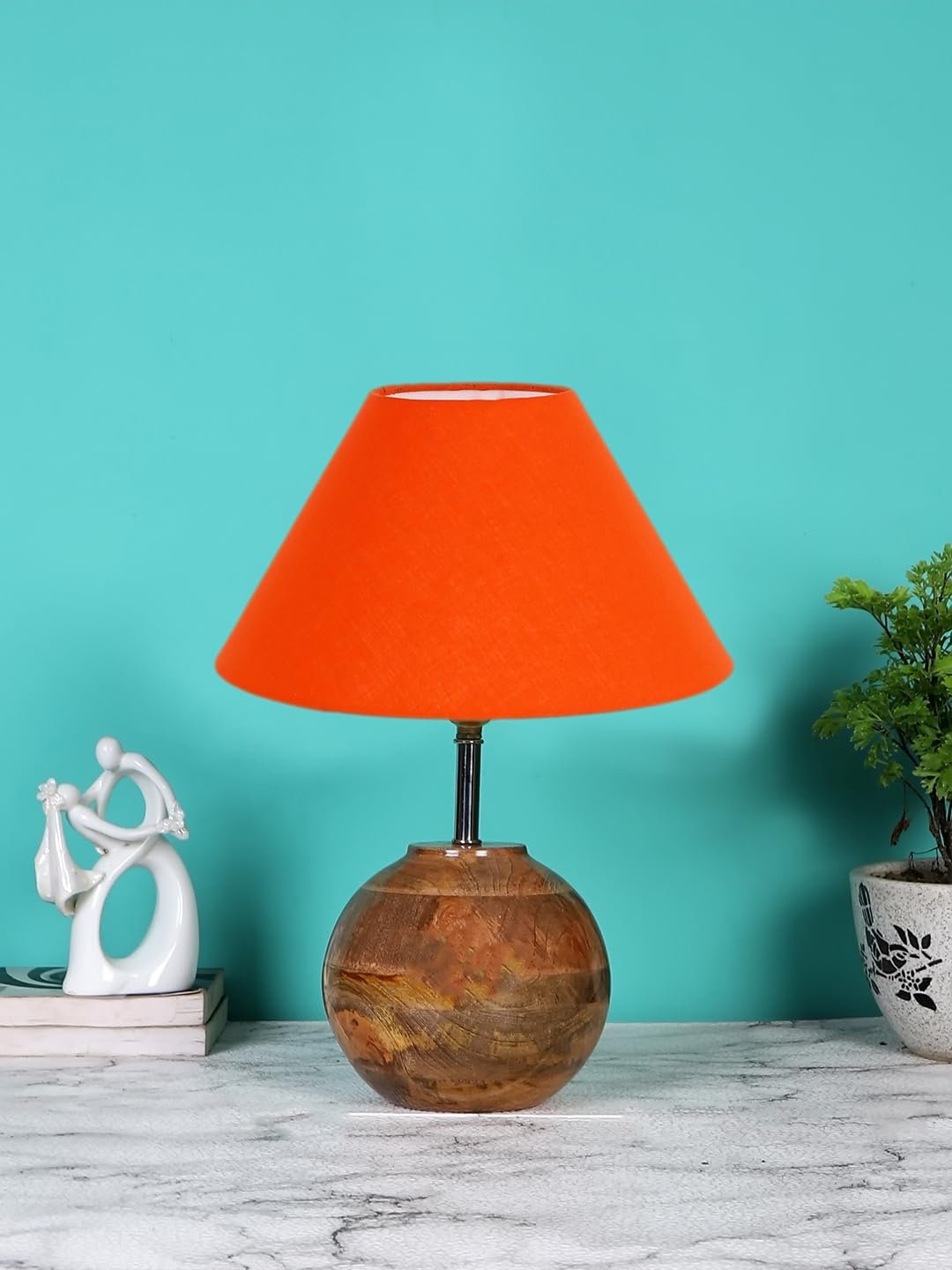 Orange Cotton with Natural Wood Table Lamp