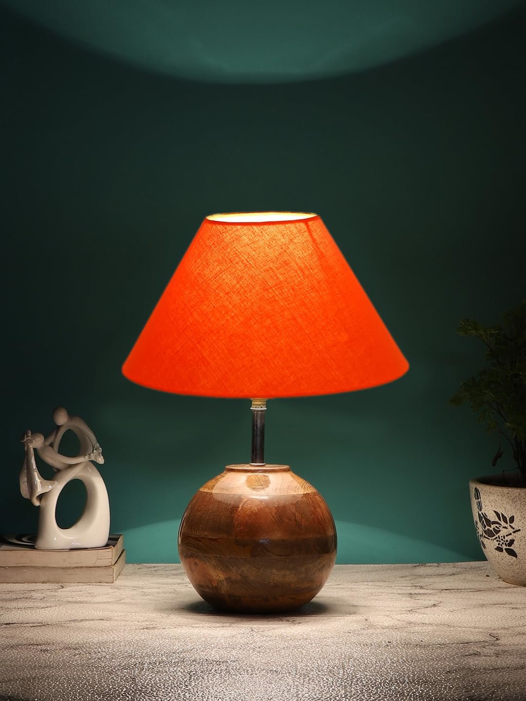 Orange Cotton with Natural Wood Table Lamp