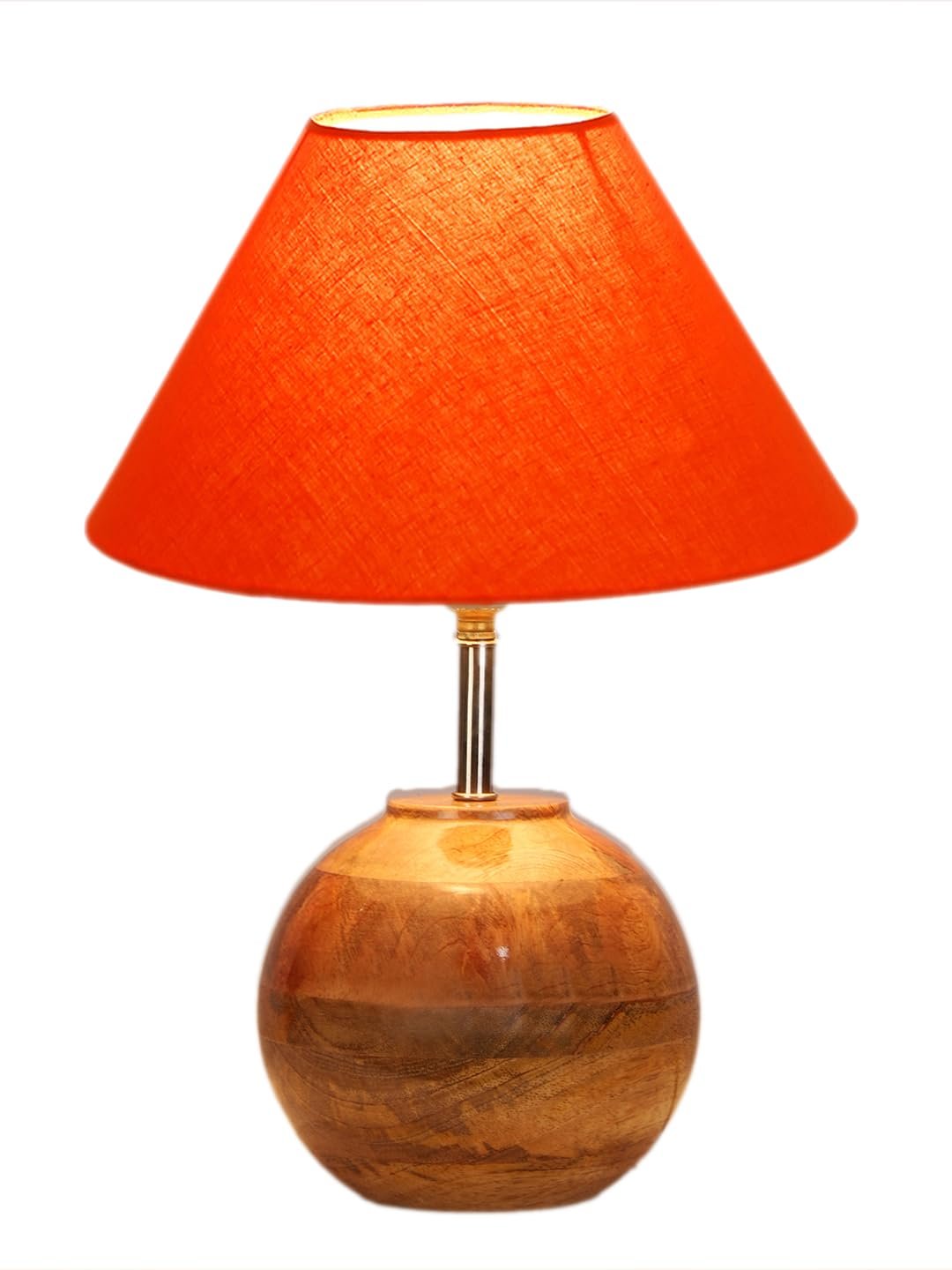 Orange Cotton with Natural Wood Table Lamp