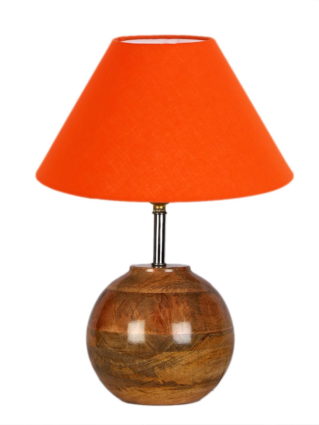 Orange Cotton with Natural Wood Table Lamp