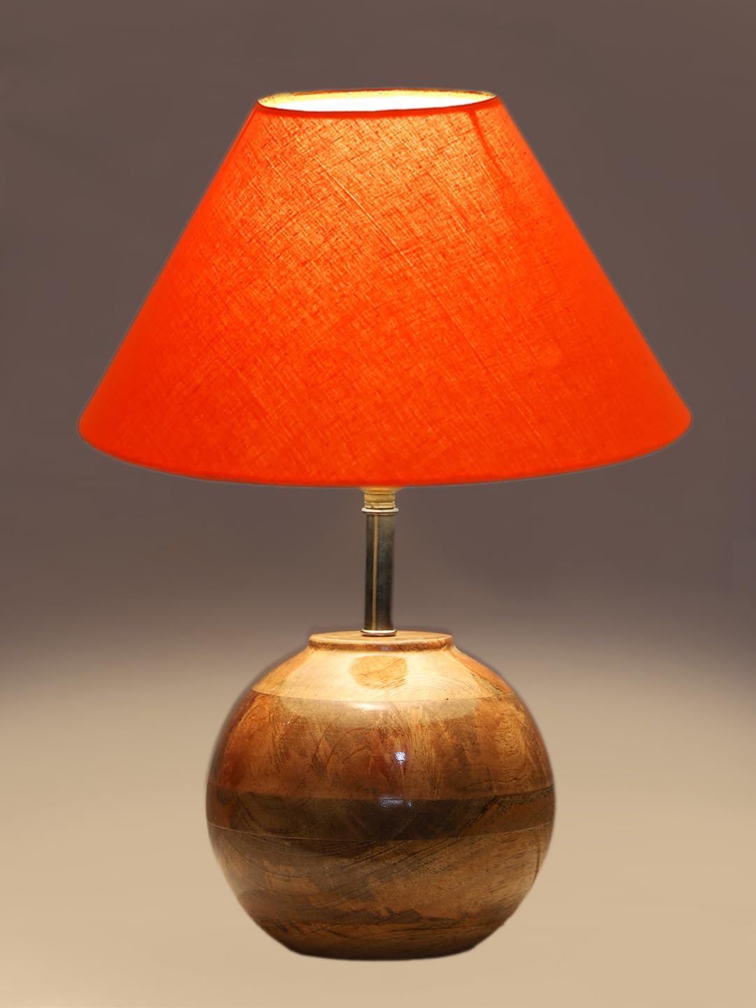 Orange Cotton with Natural Wood Table Lamp