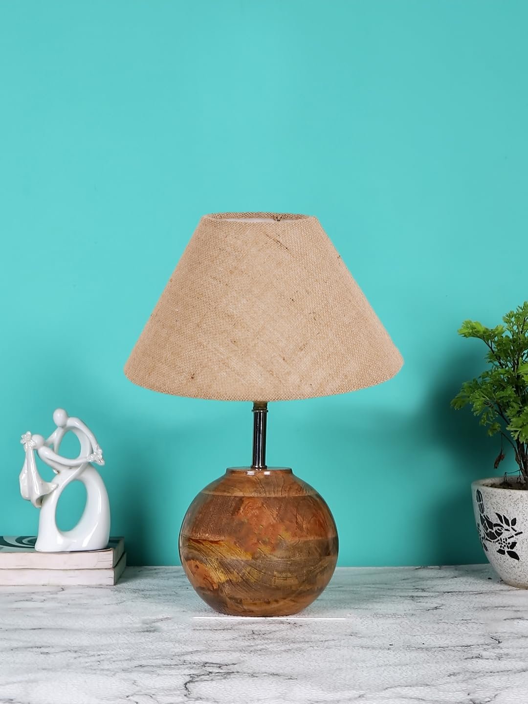 Beige Jute with Natural Wood Table Lamp