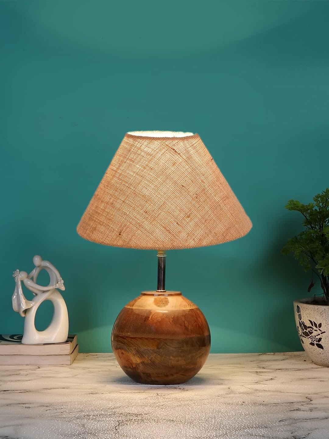 Beige Jute with Natural Wood Table Lamp