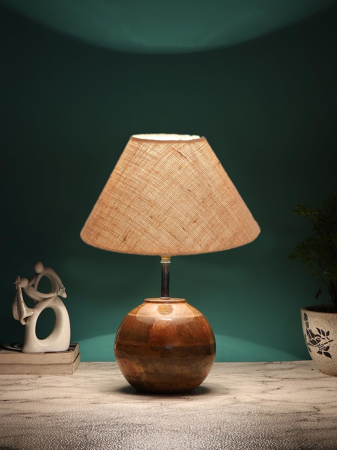Beige Jute with Natural Wood Table Lamp
