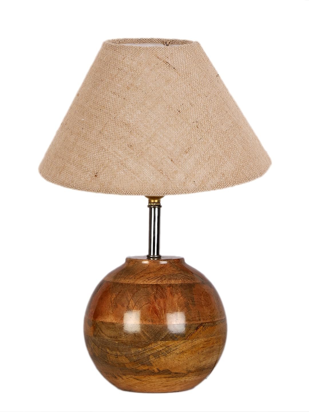 Beige Jute with Natural Wood Table Lamp