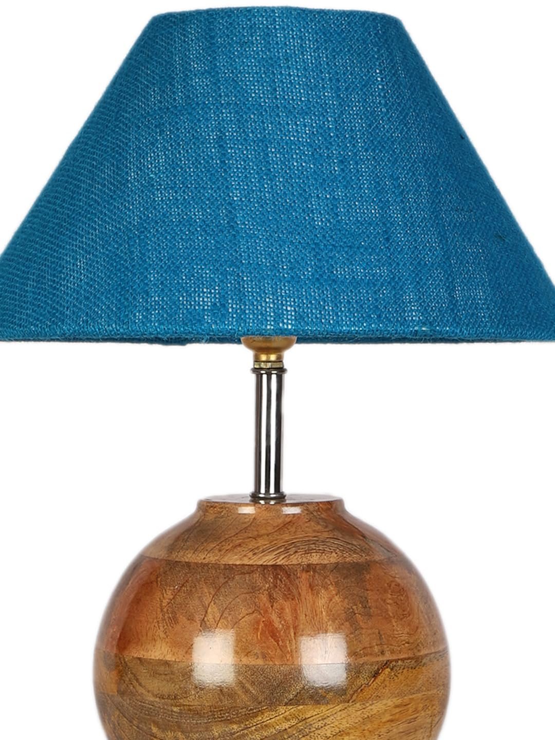 Turquoise Jute with Natural Wood Table Lamp