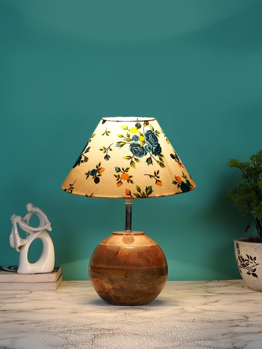 Multicolor Cotton with Natural Wood Table Lamp -1