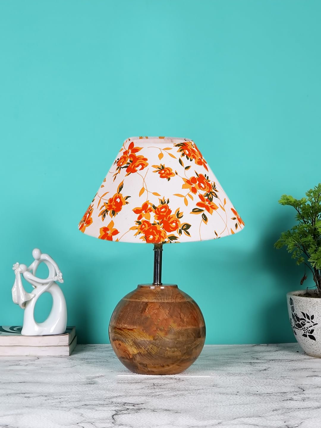Multicolor Cotton with Natural Wood Table Lamp -2