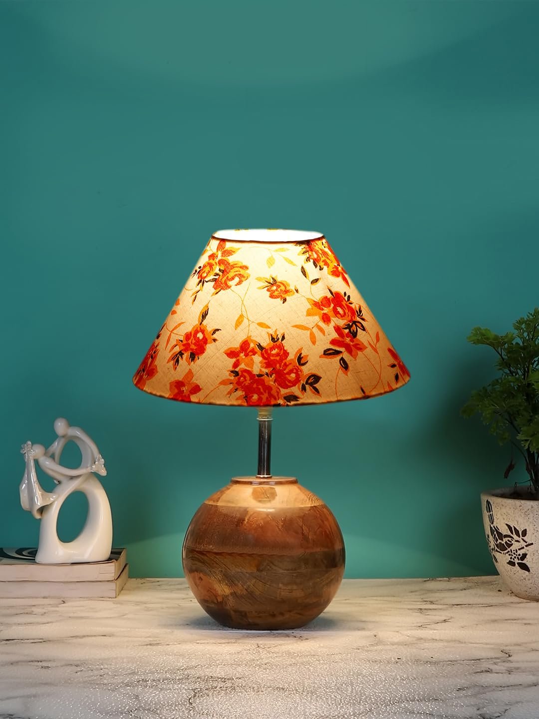 Multicolor Cotton with Natural Wood Table Lamp -2