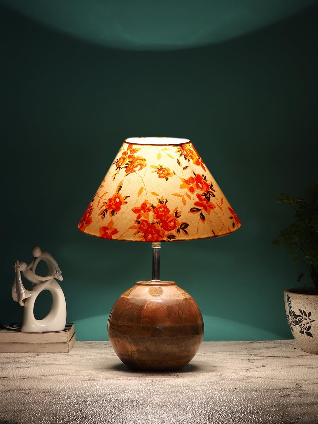 Multicolor Cotton with Natural Wood Table Lamp -2