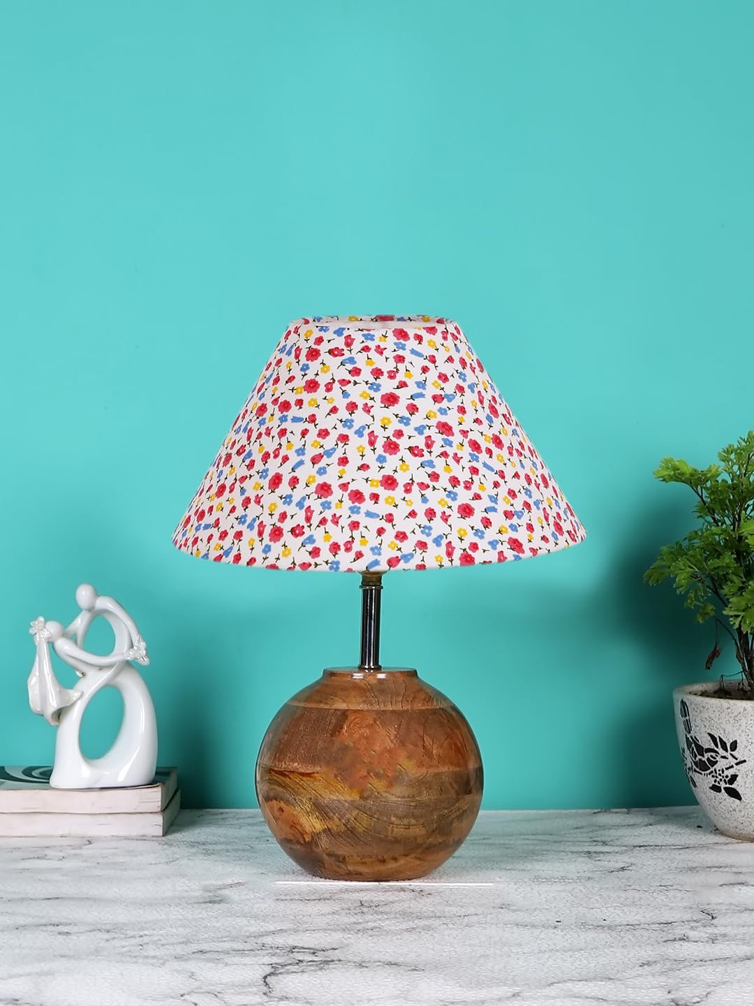 Multicolor Cotton with Natural Wood Table Lamp -3