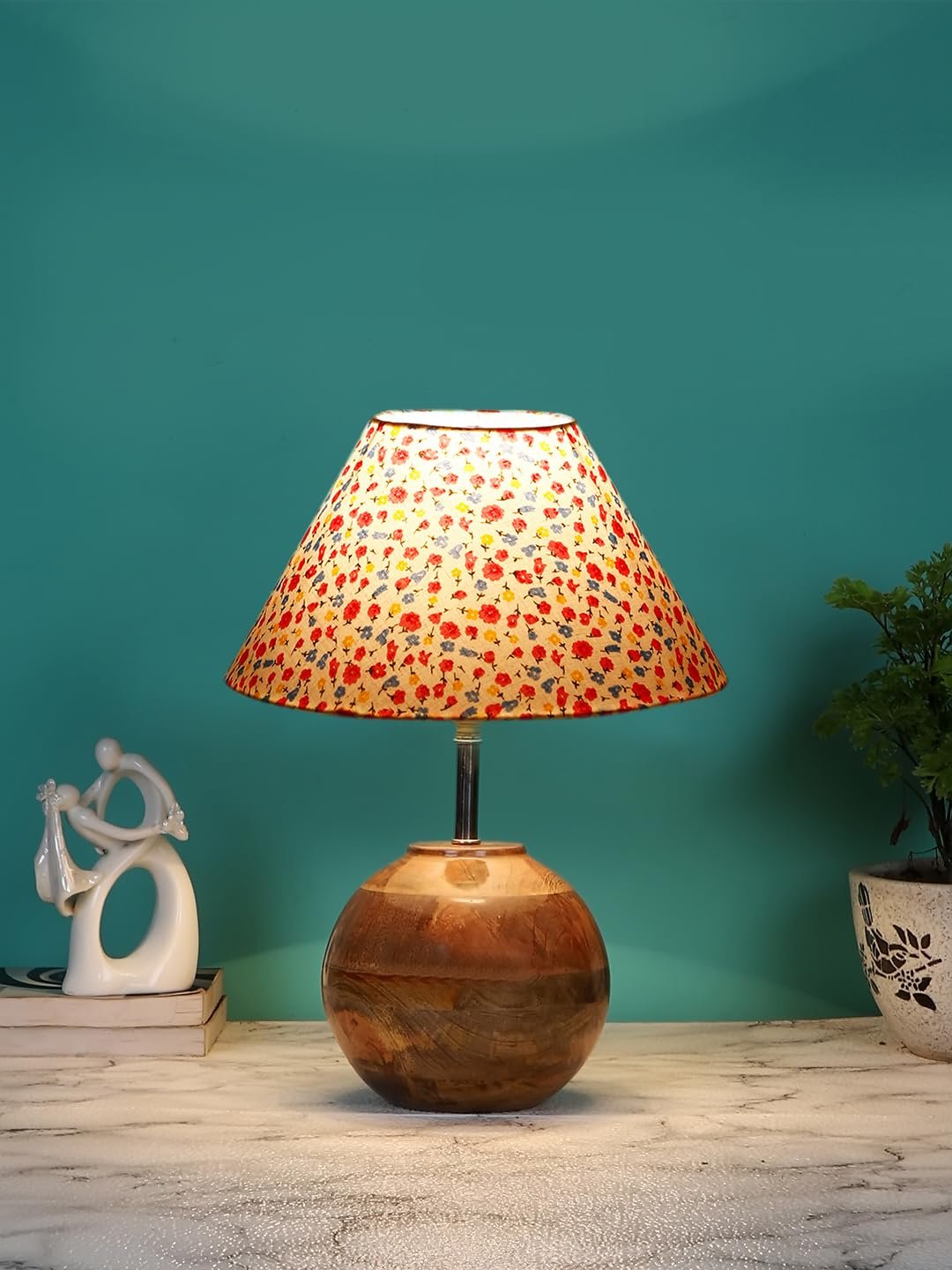 Multicolor Cotton with Natural Wood Table Lamp -3