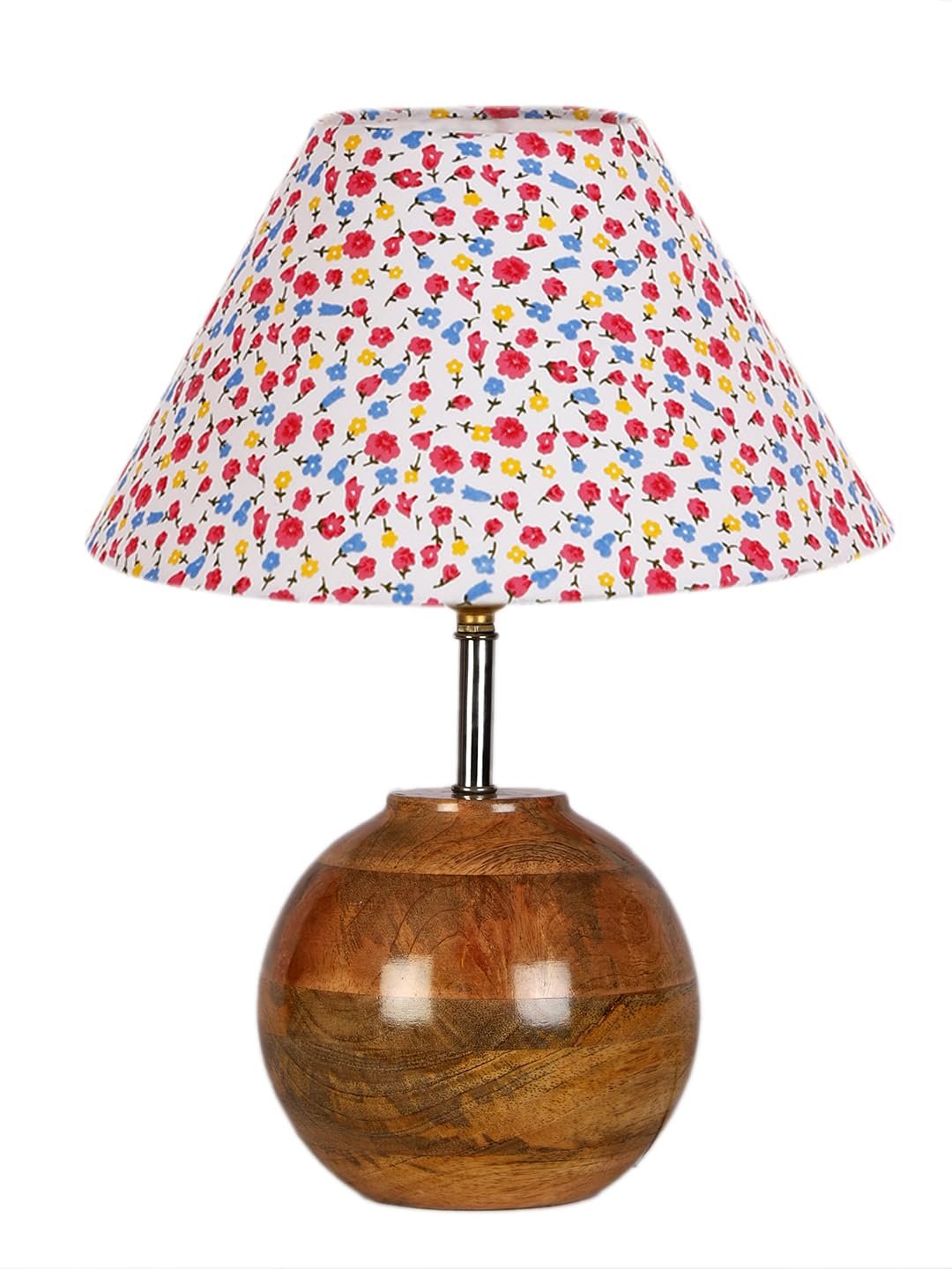 Multicolor Cotton with Natural Wood Table Lamp -3
