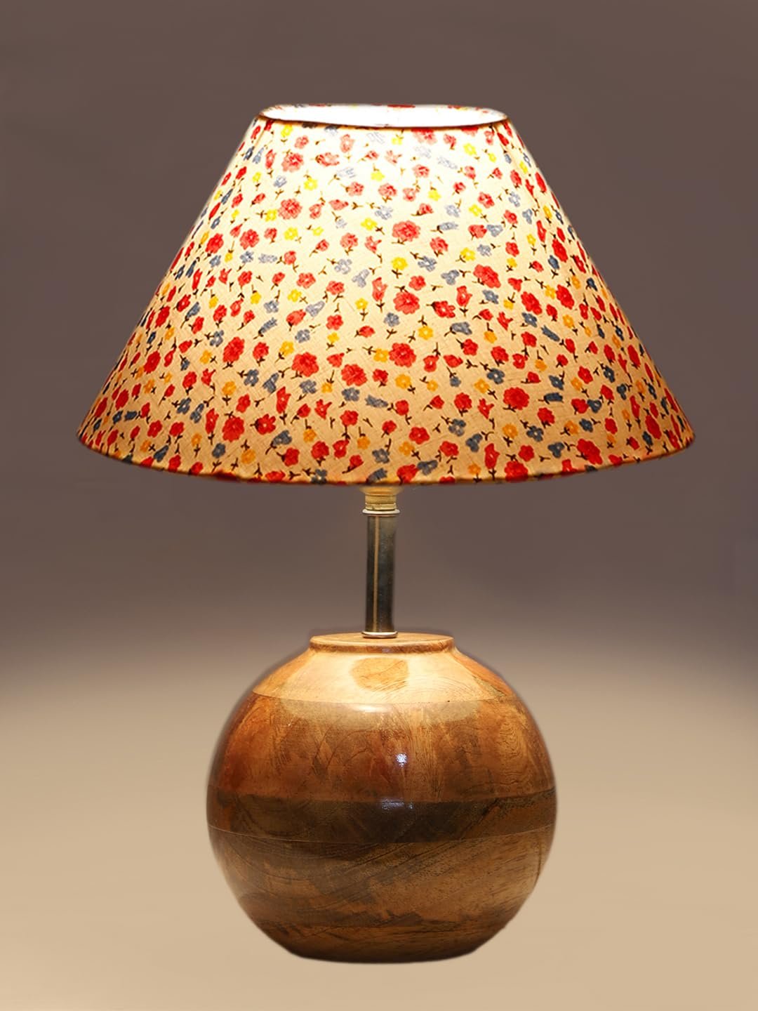 Multicolor Cotton with Natural Wood Table Lamp -3