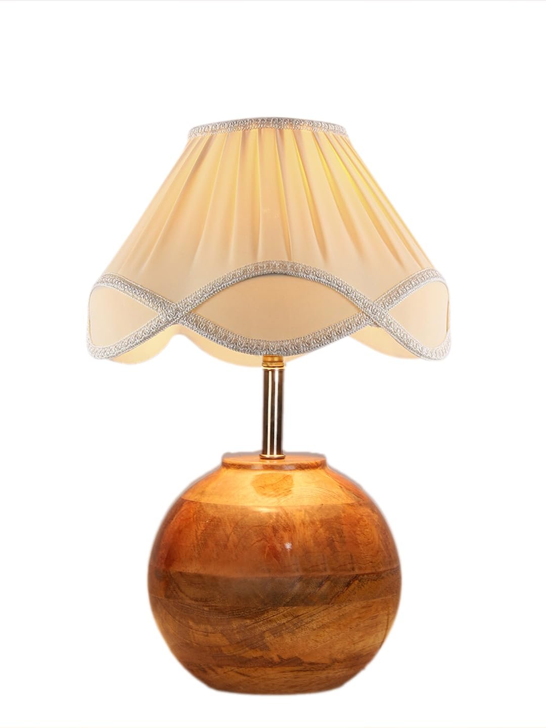 Vintage Cotton Off-White with Natural Wood Table Lamp