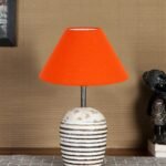 Orange Cotton with White Brushed Wood Table Lamp