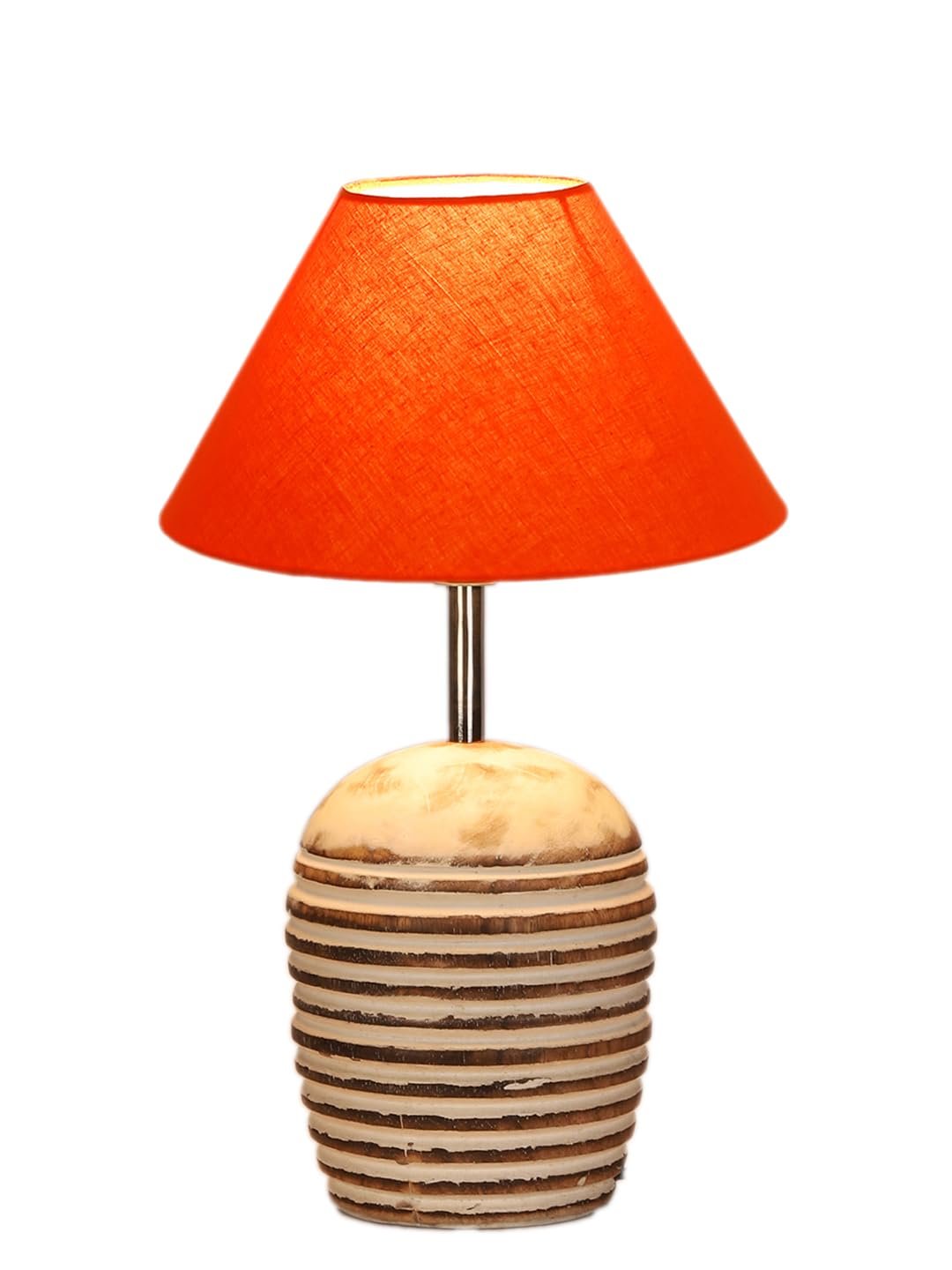 Orange Cotton with White Brushed Wood Table Lamp