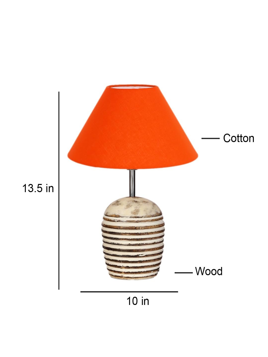 Orange Cotton with White Brushed Wood Table Lamp