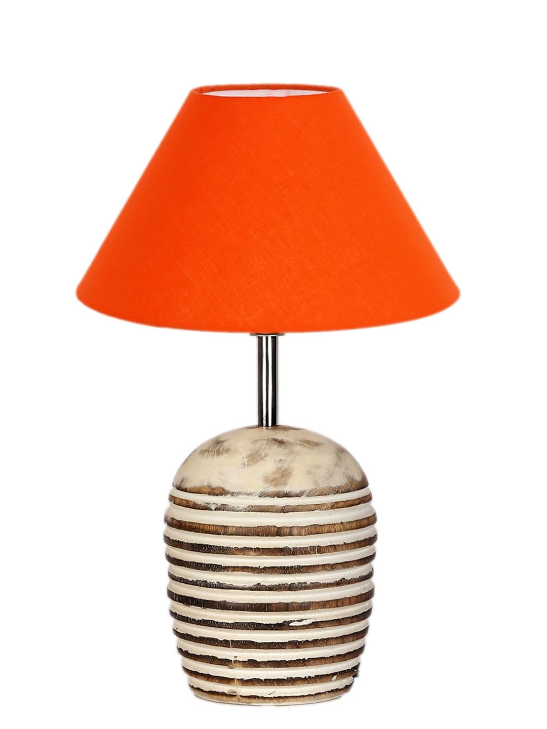 Orange Cotton with White Brushed Wood Table Lamp