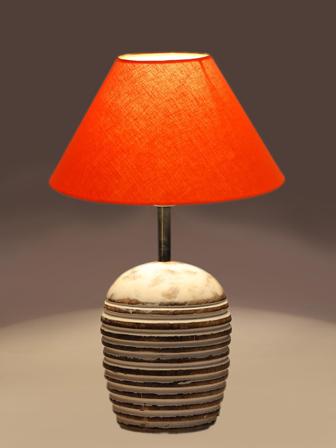 Orange Cotton with White Brushed Wood Table Lamp