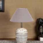 Grey Cotton with White Brushed Wood LED Table Lamp