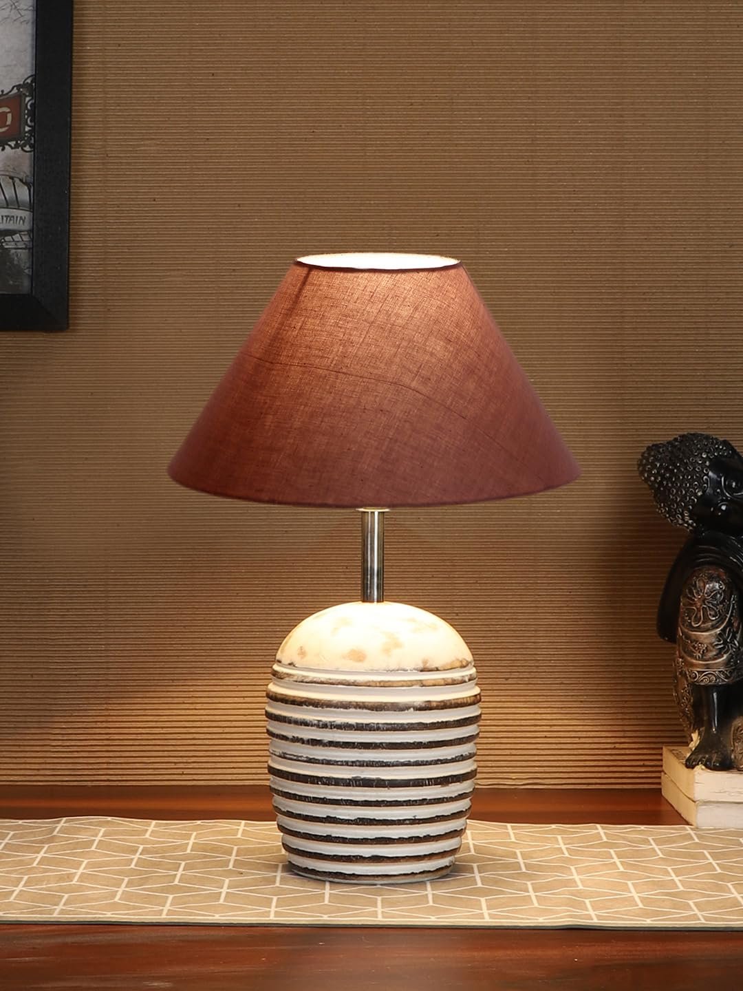 Grey Cotton with White Brushed Wood LED Table Lamp