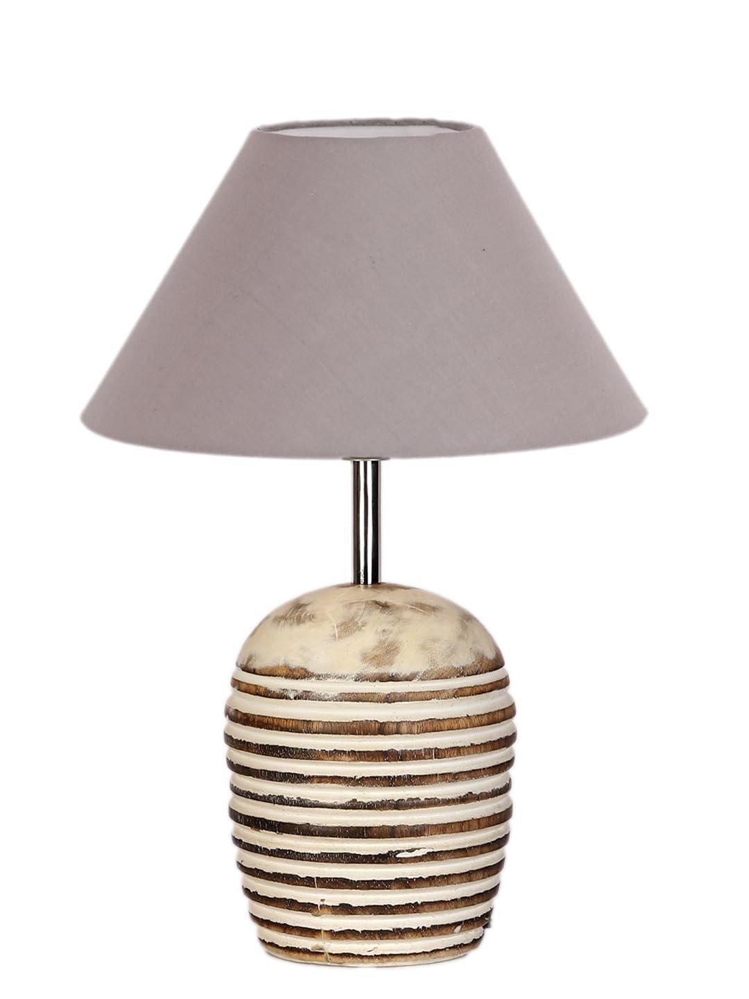 Grey Cotton with White Brushed Wood LED Table Lamp