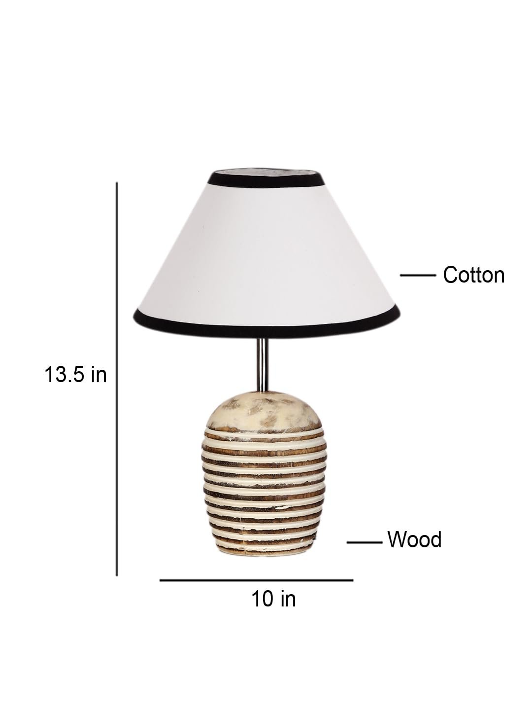 White & Black Cotton with White Brushed Wood Table LED Lamp