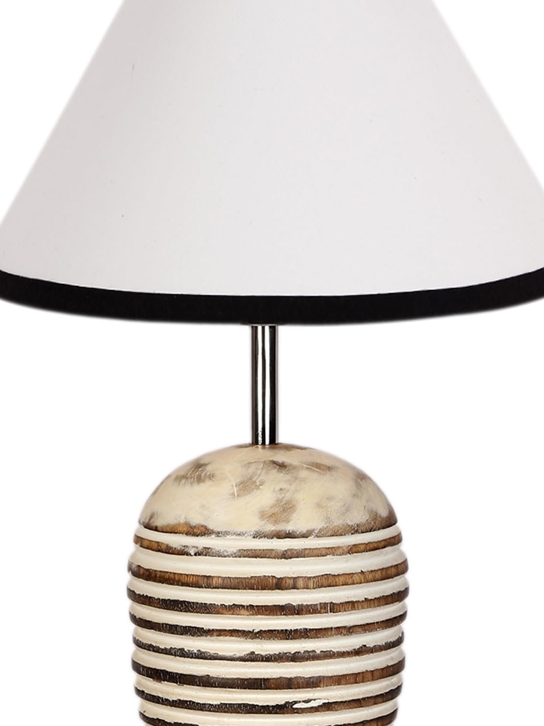 White & Black Cotton with White Brushed Wood Table LED Lamp