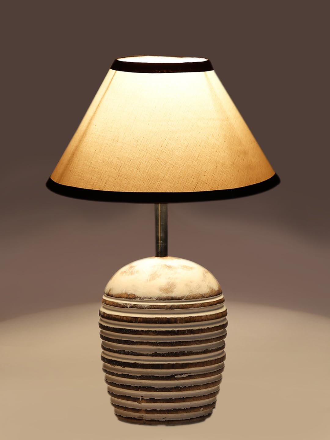 White & Black Cotton with White Brushed Wood Table LED Lamp