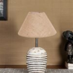 Beige Jute with White Brushed Wood Fluorescent Table Lamp