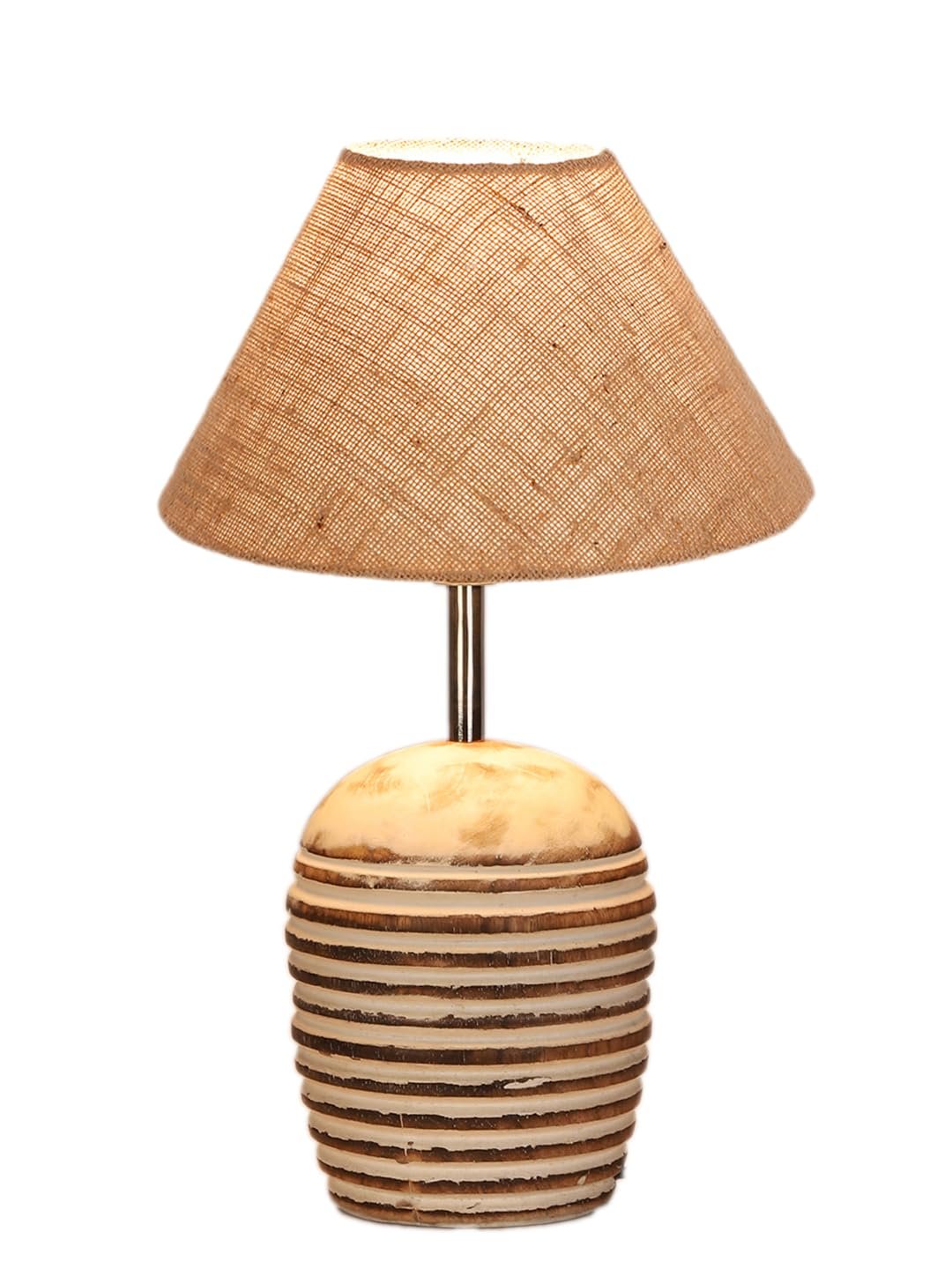 Beige Jute with White Brushed Wood Fluorescent Table Lamp