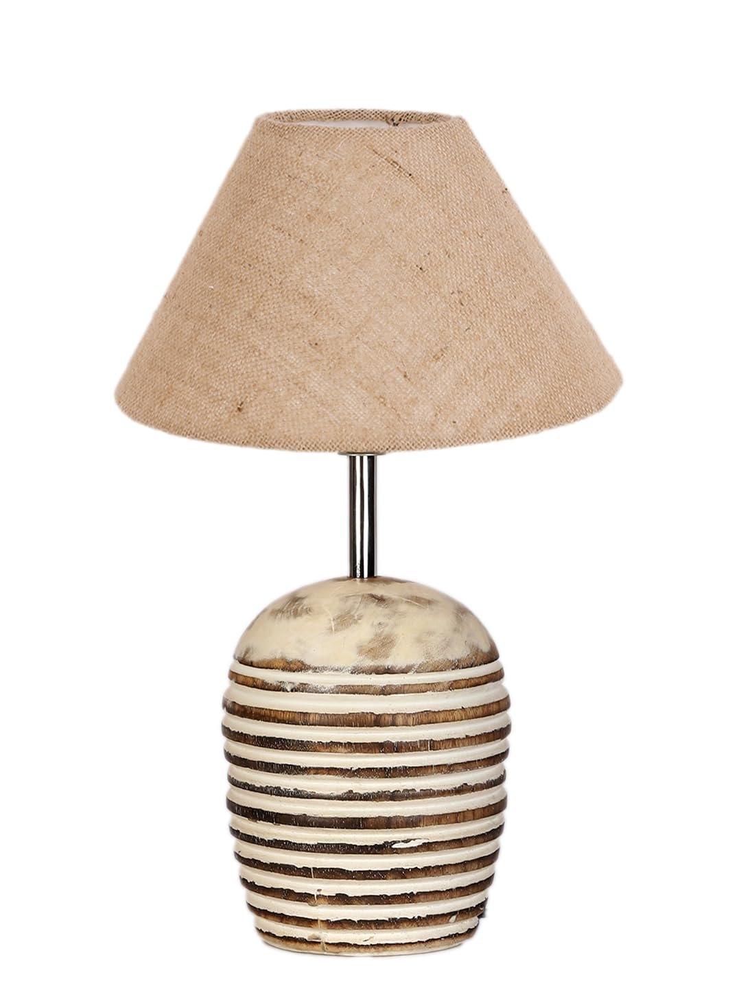 Beige Jute with White Brushed Wood Fluorescent Table Lamp
