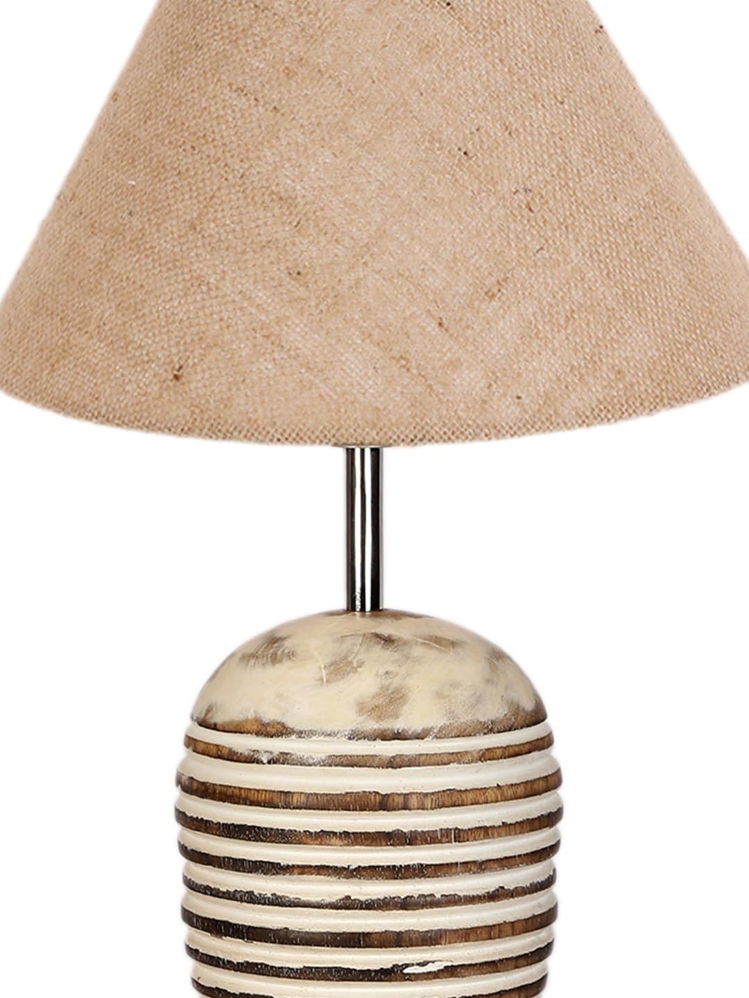 Beige Jute with White Brushed Wood Fluorescent Table Lamp