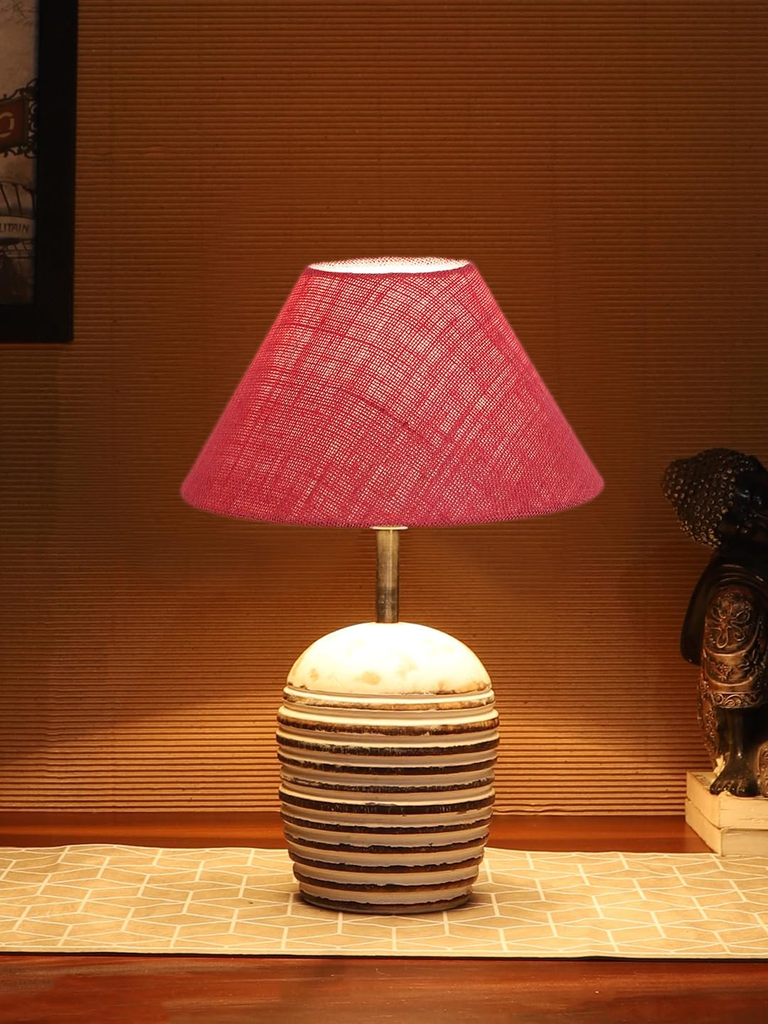 Pink Jute with White Brushed Wood Table Lamp
