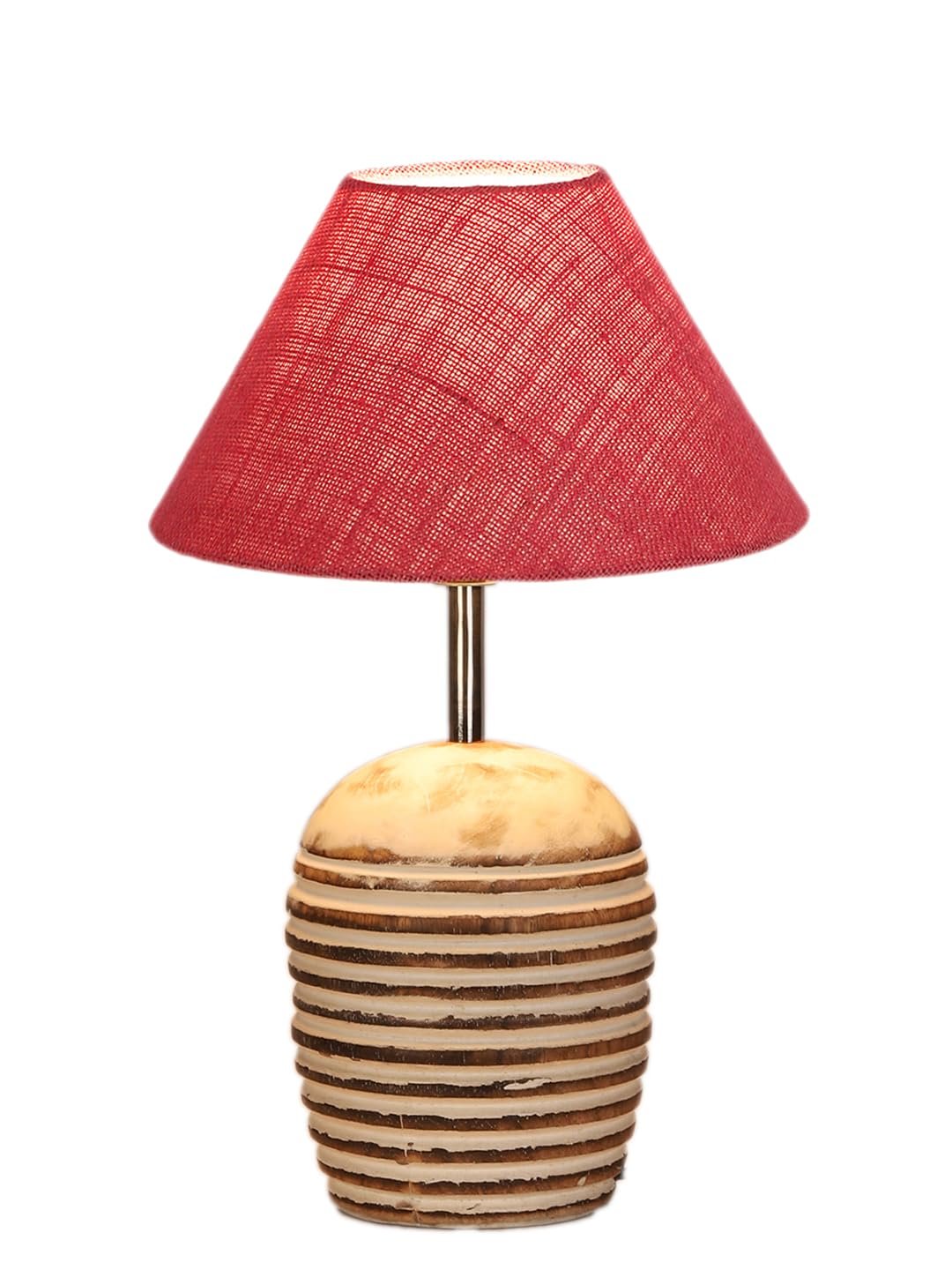 Pink Jute with White Brushed Wood Table Lamp