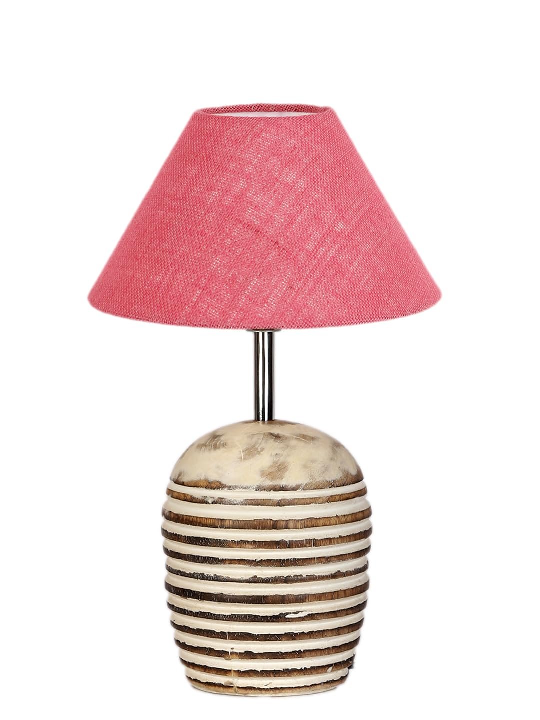 Pink Jute with White Brushed Wood Table Lamp